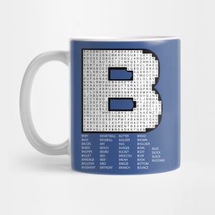 B Word Search Puzzle White Text Mug